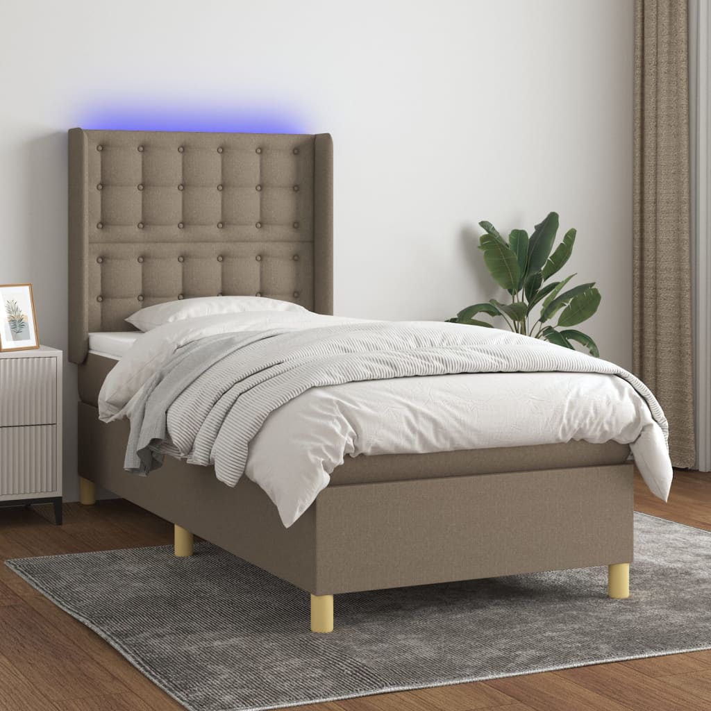 vidaXL Boxspring met matras en LED stof lichtgrijs 100x200 cm