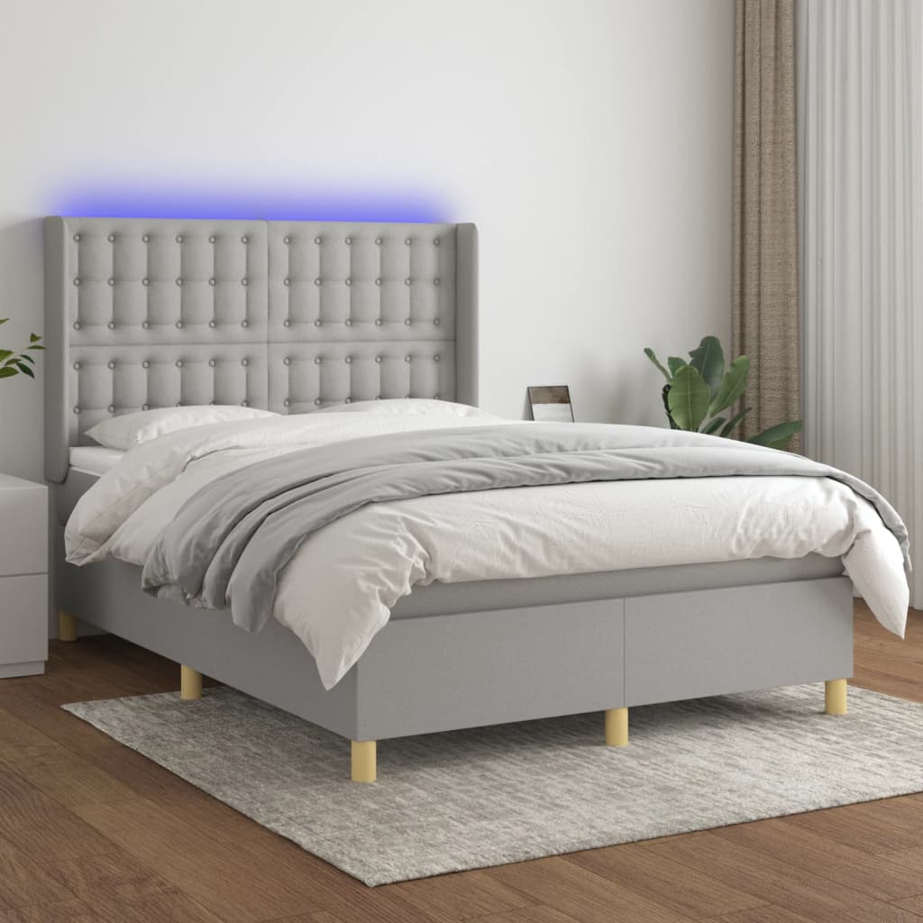 vidaXL Boxspring met matras en LED stof lichtgrijs 100x200 cm