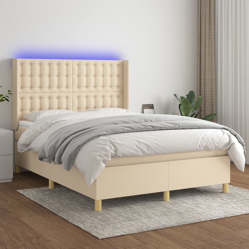 vidaXL Boxspring met matras en LED stof lichtgrijs 100x200 cm
