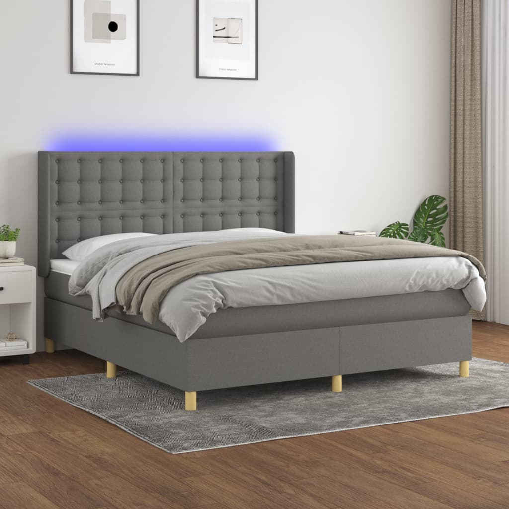 vidaXL Boxspring met matras en LED stof lichtgrijs 100x200 cm