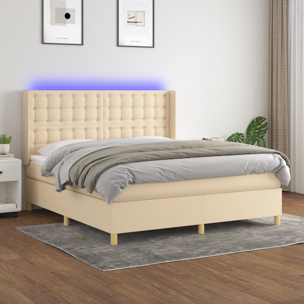 vidaXL Boxspring met matras en LED stof lichtgrijs 100x200 cm