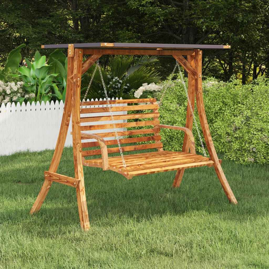 vidaXL Schommelframe met crèmekleur dak gebogen hout met teakafwerking