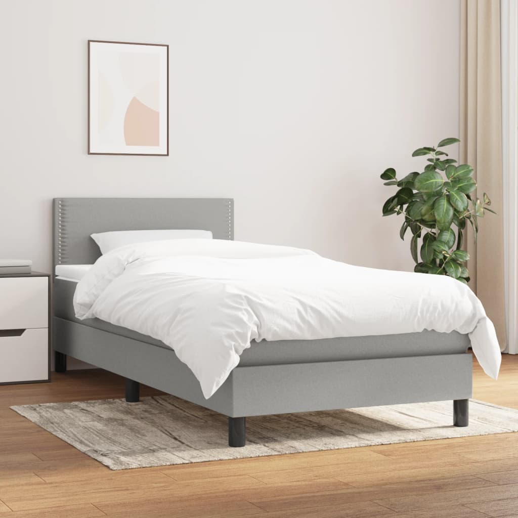 vidaXL Boxspring met matras stof lichtgrijs 200x200 cm