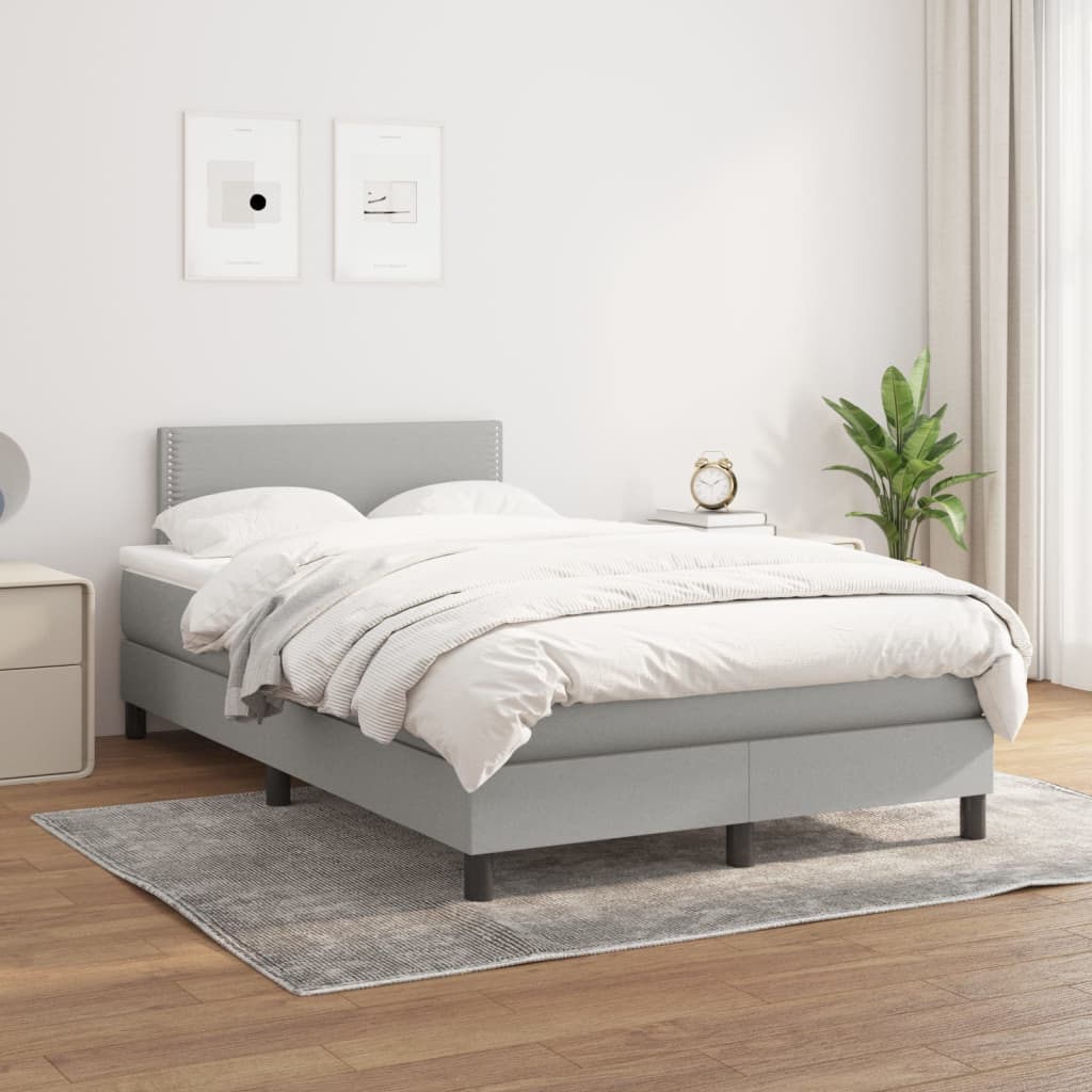 vidaXL Boxspring met matras stof lichtgrijs 200x200 cm