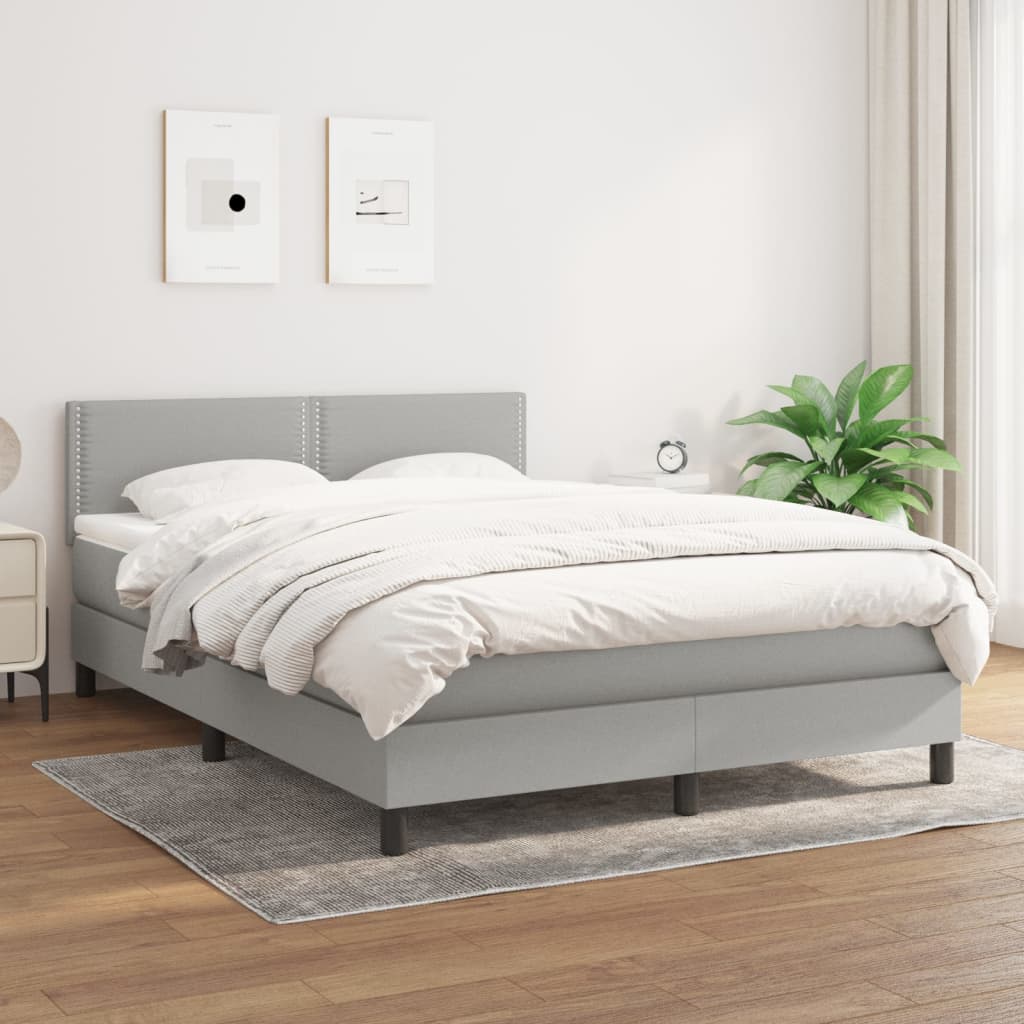 vidaXL Boxspring met matras stof lichtgrijs 200x200 cm