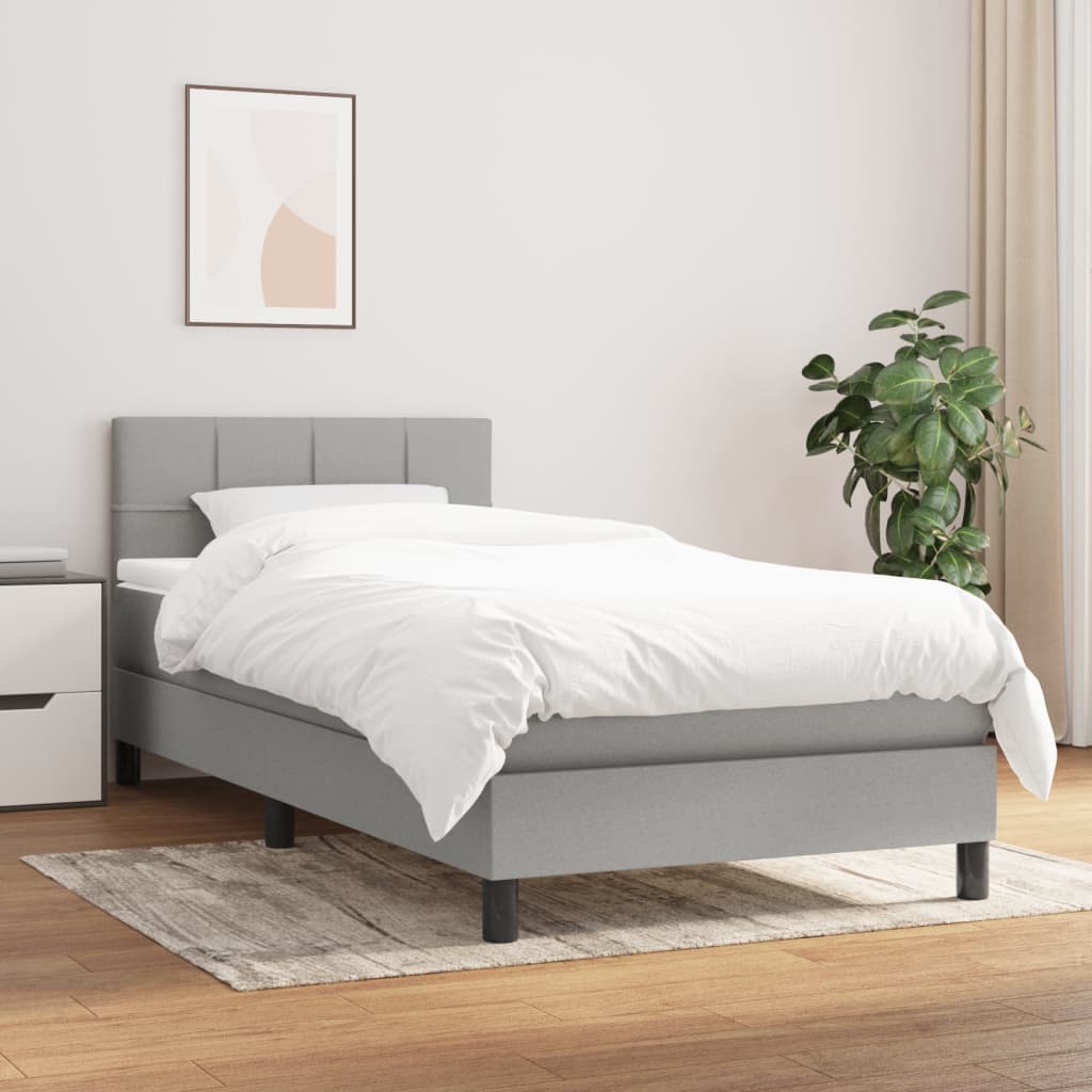 vidaXL Boxspring met matras stof lichtgrijs 200x200 cm