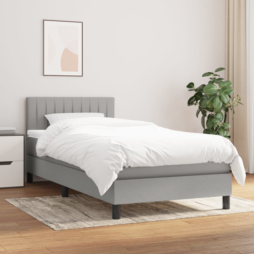 vidaXL Boxspring met matras stof lichtgrijs 200x200 cm