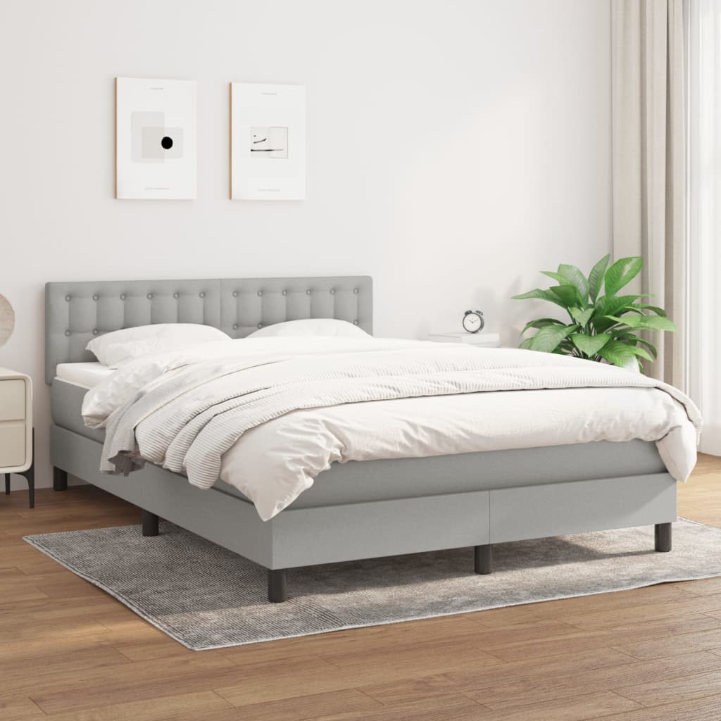 vidaXL Boxspring met matras stof lichtgrijs 200x200 cm