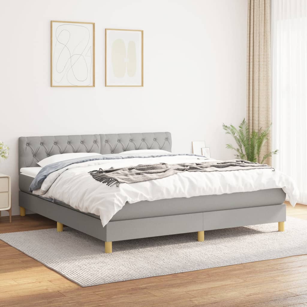 vidaXL Boxspring met matras stof donkerbruin 200x200 cm