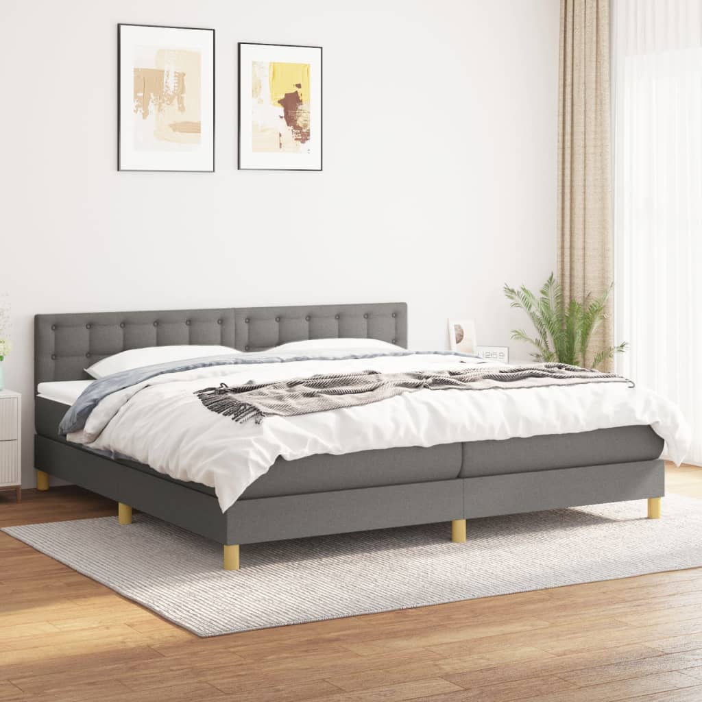 vidaXL Boxspring met matras stof donkerbruin 200x200 cm