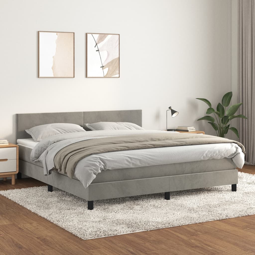 vidaXL Boxspring met matras fluweel donkergrijs 140x200 cm