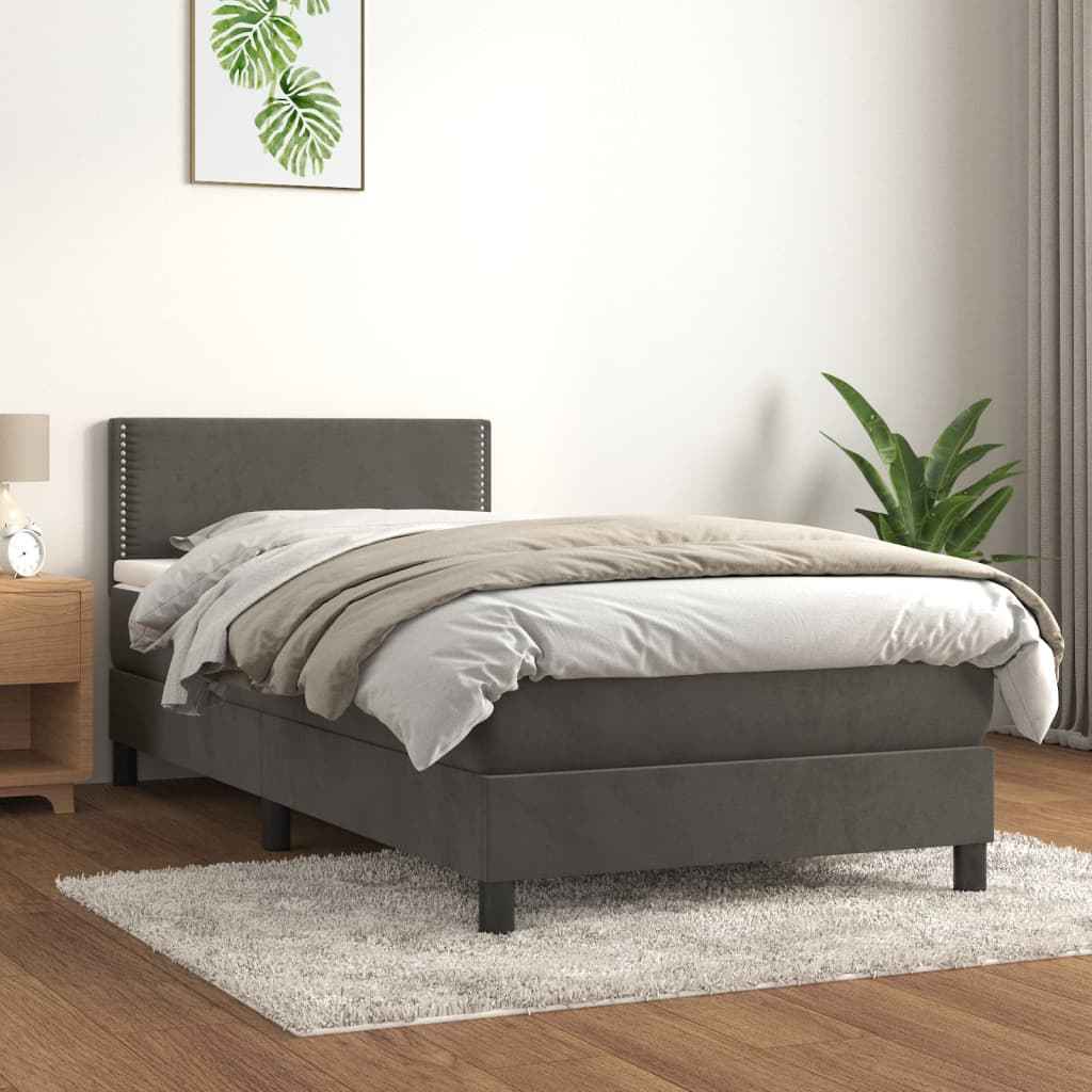 vidaXL Boxspring met matras fluweel donkergrijs 90x200 cm