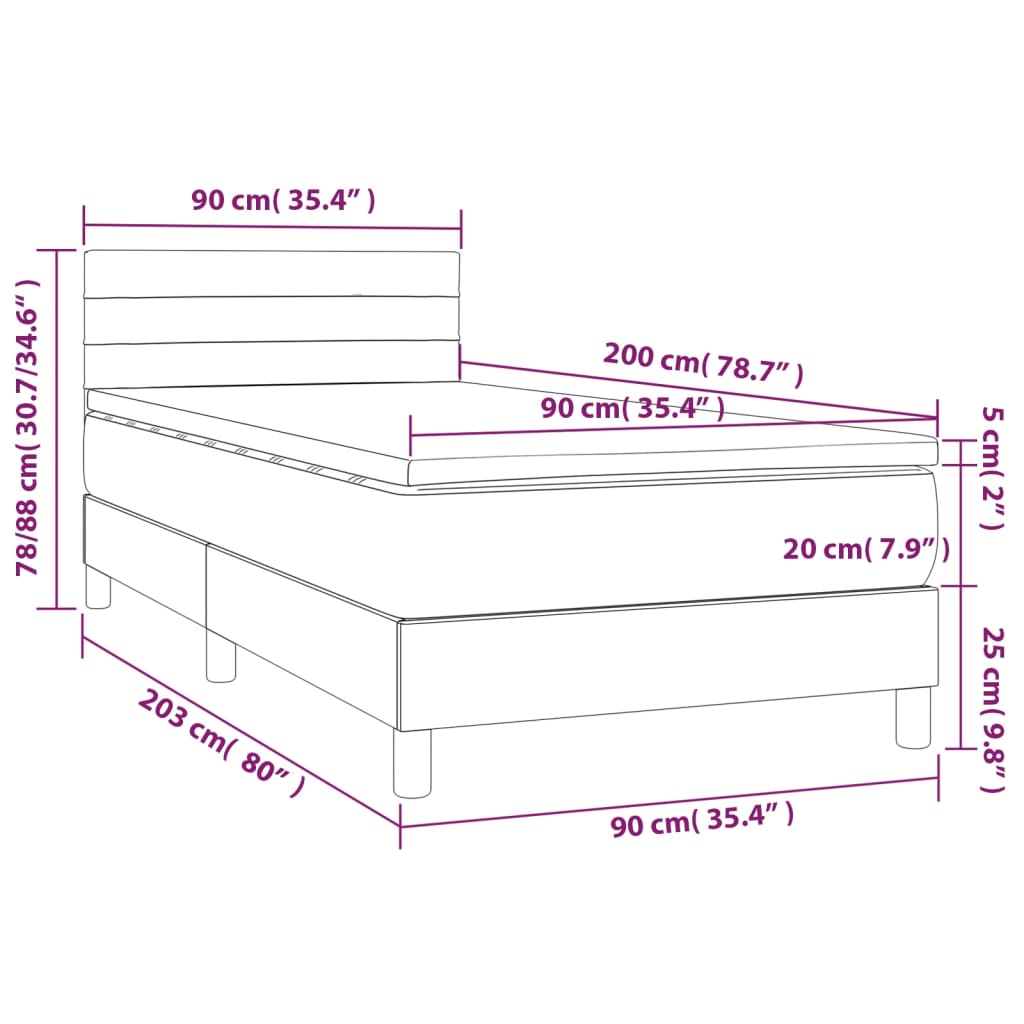 vidaXL Boxspring met matras fluweel donkergrijs 90x200 cm