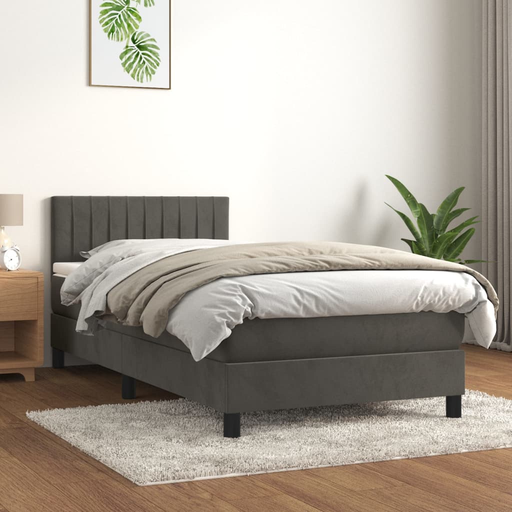 vidaXL Boxspring met matras fluweel donkergrijs 140x200 cm