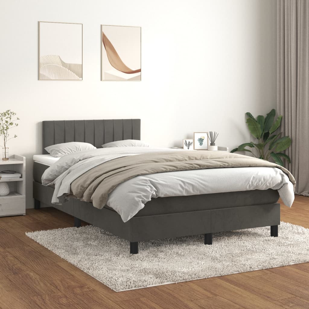 vidaXL Boxspring met matras fluweel donkergrijs 140x200 cm