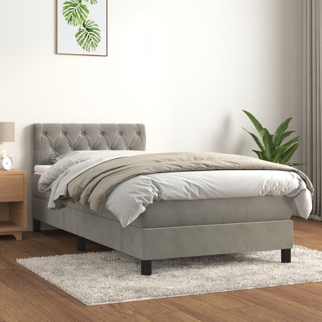 vidaXL Boxspring met matras fluweel donkergrijs 90x200 cm
