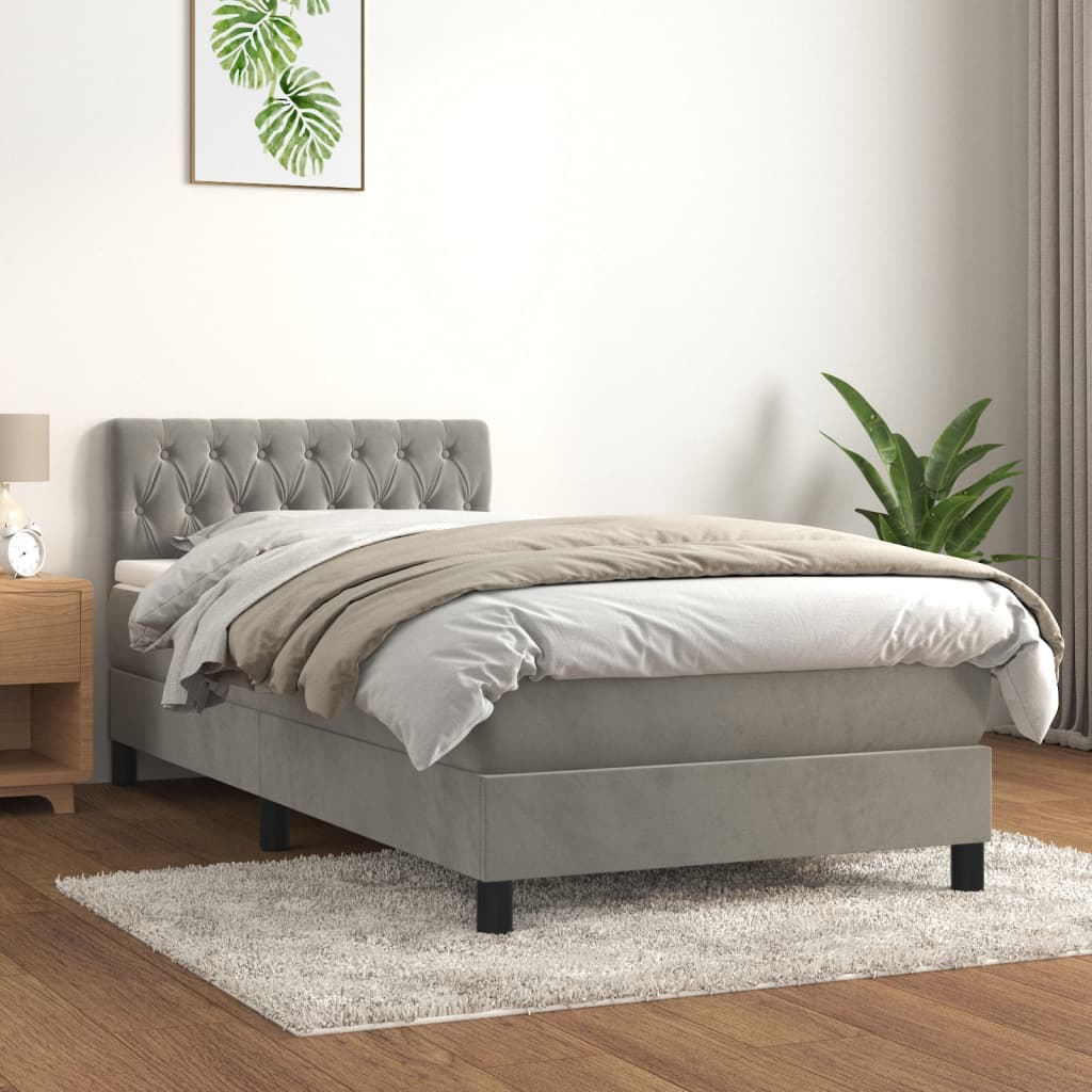 vidaXL Boxspring met matras fluweel donkergrijs 90x200 cm