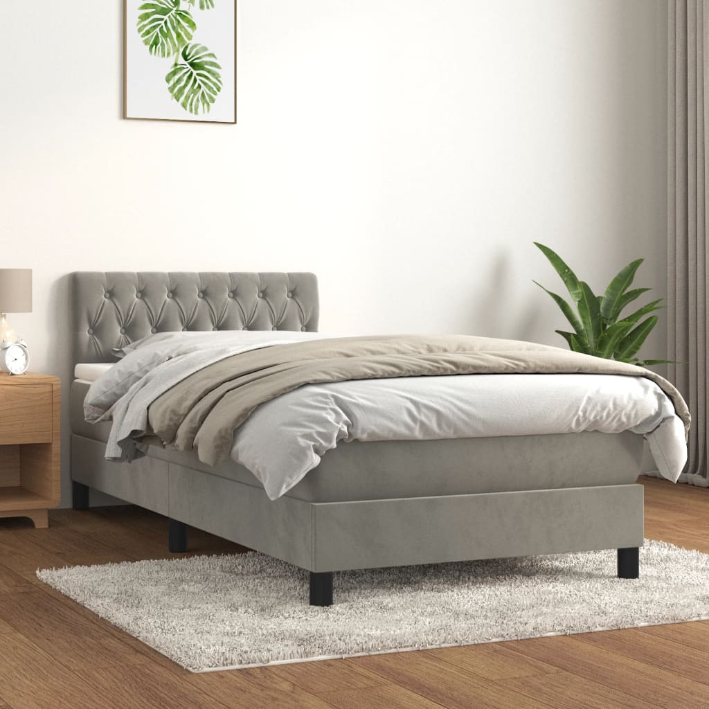 vidaXL Boxspring met matras fluweel donkergrijs 90x200 cm