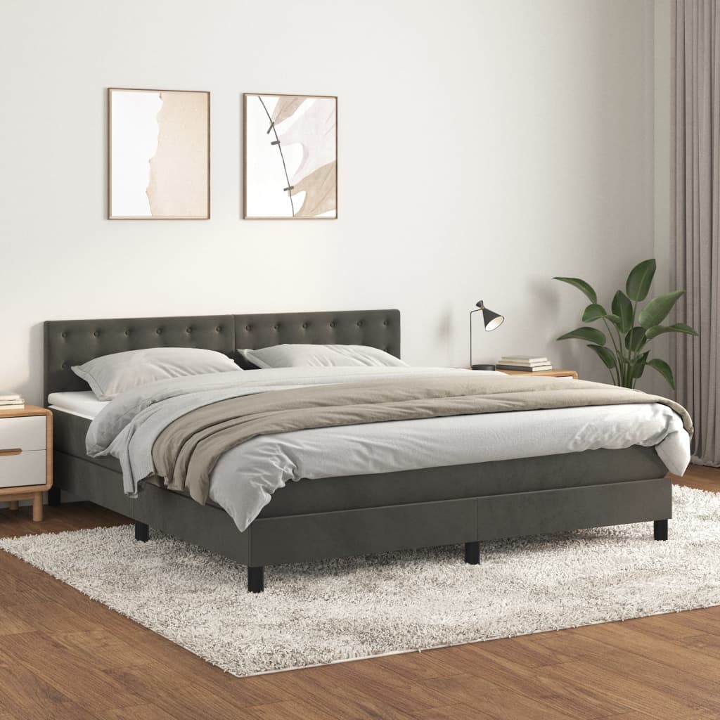 vidaXL Boxspring met matras fluweel donkergrijs 140x200 cm