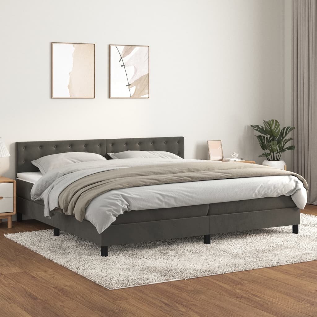 vidaXL Boxspring met matras fluweel donkergrijs 140x200 cm