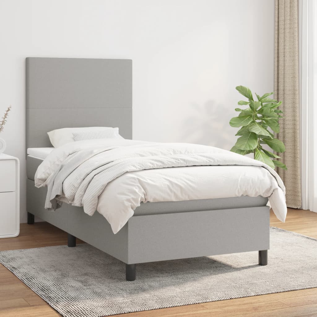 vidaXL Boxspring met matras stof lichtgrijs 200x200 cm