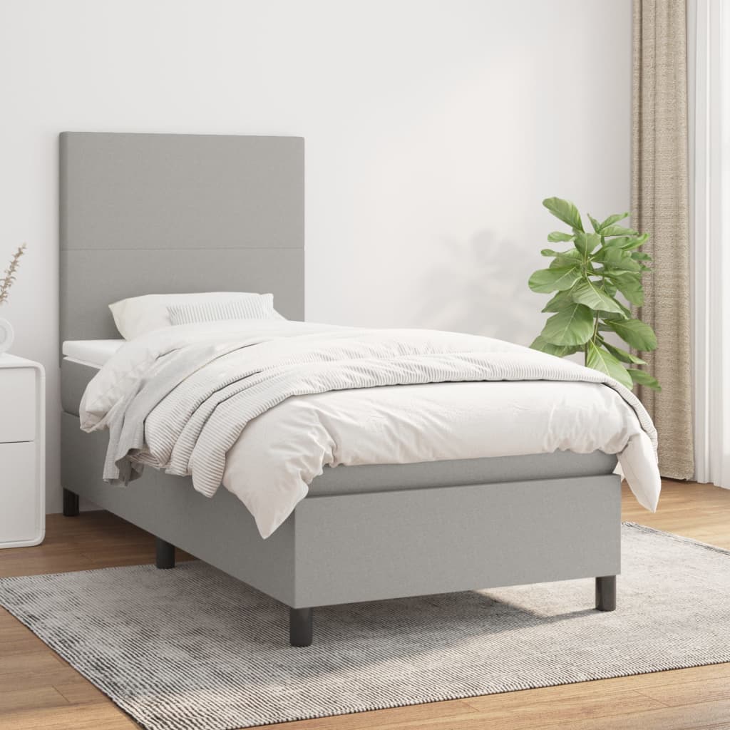 vidaXL Boxspring met matras stof lichtgrijs 200x200 cm