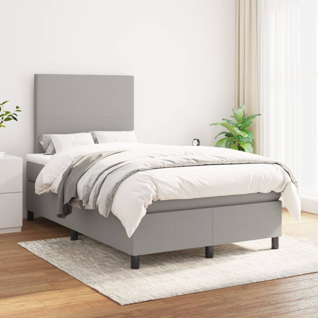 vidaXL Boxspring met matras stof lichtgrijs 200x200 cm