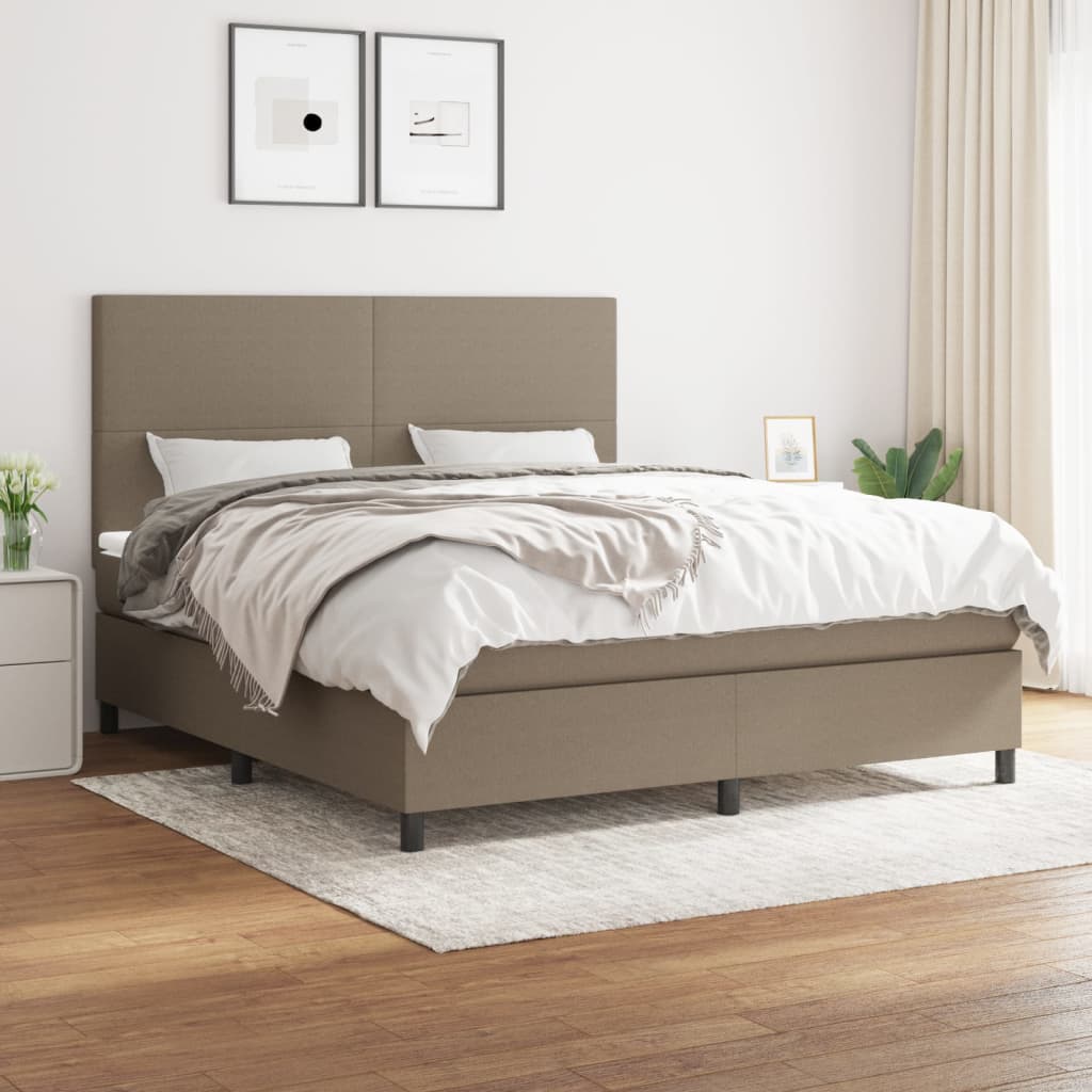 vidaXL Boxspring met matras stof lichtgrijs 200x200 cm
