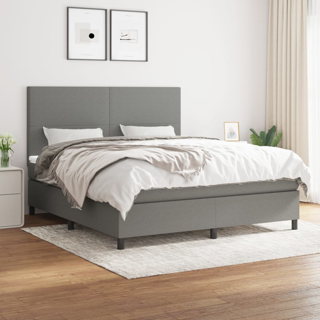 vidaXL Boxspring met matras stof lichtgrijs 200x200 cm