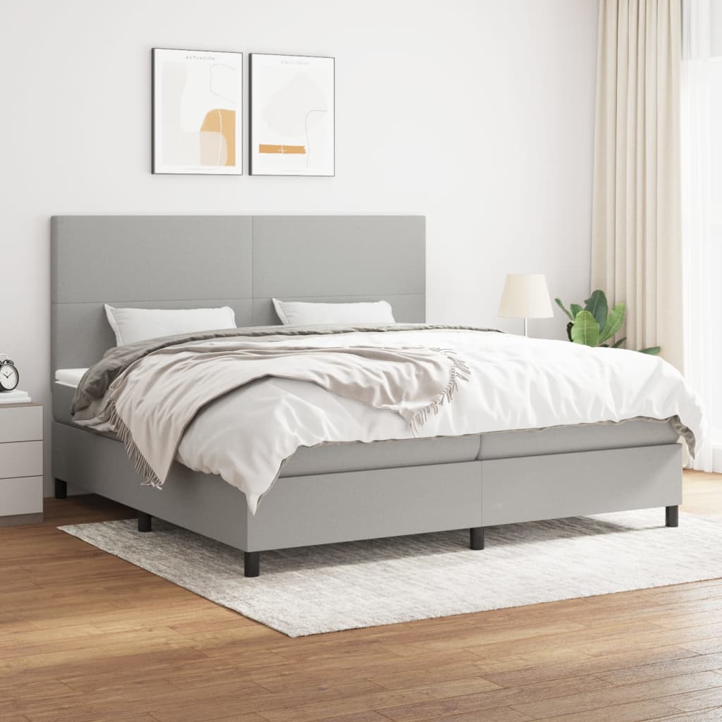 vidaXL Boxspring met matras stof lichtgrijs 200x200 cm