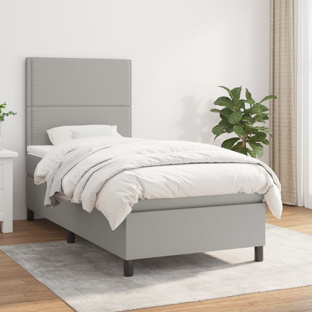 vidaXL Boxspring met matras stof lichtgrijs 200x200 cm