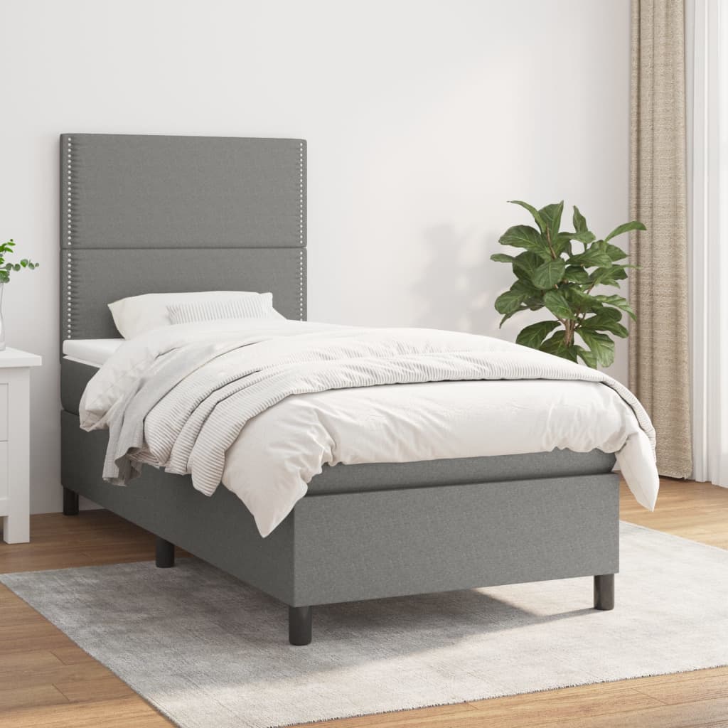 vidaXL Boxspring met matras stof lichtgrijs 200x200 cm
