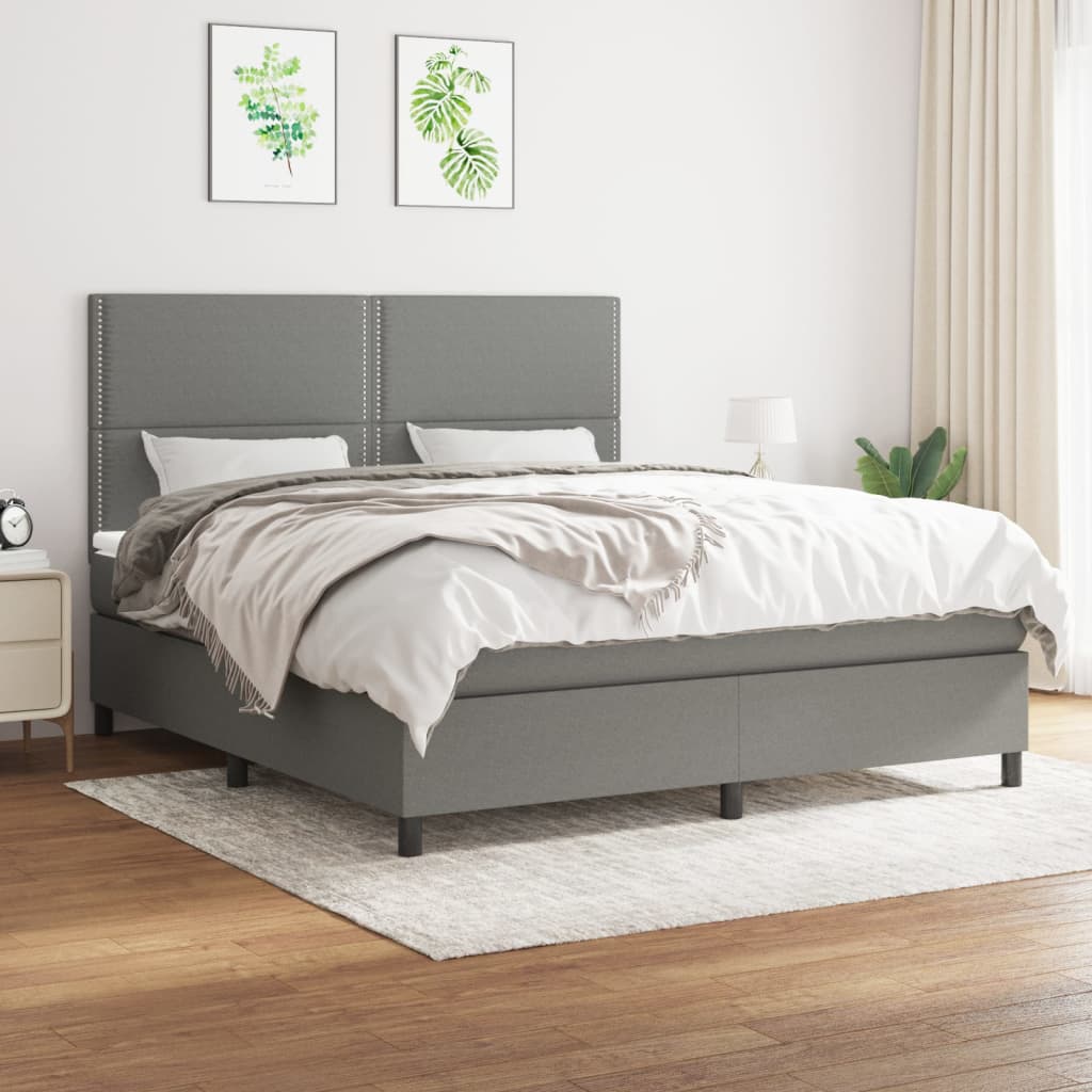 vidaXL Boxspring met matras stof lichtgrijs 200x200 cm