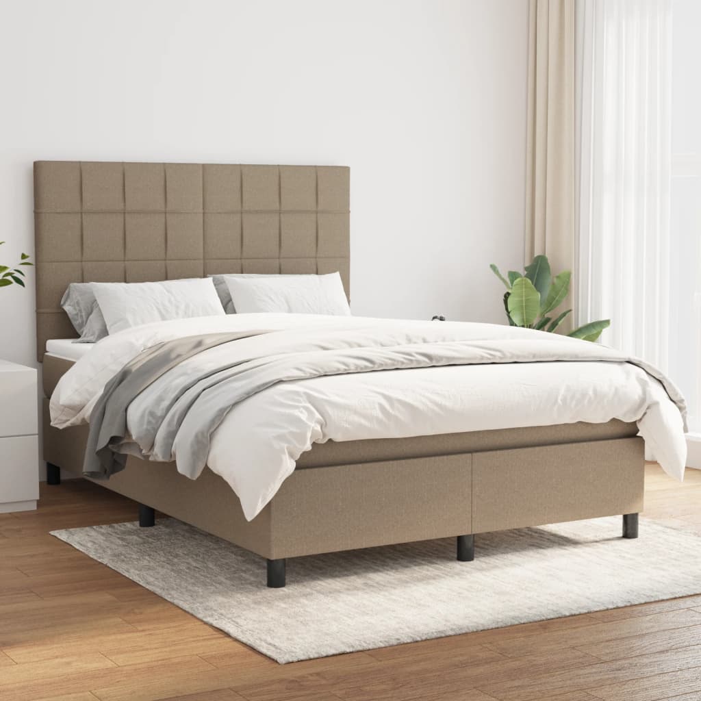 vidaXL Boxspring met matras stof lichtgrijs 200x200 cm