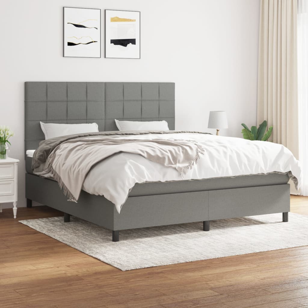 vidaXL Boxspring met matras stof lichtgrijs 200x200 cm