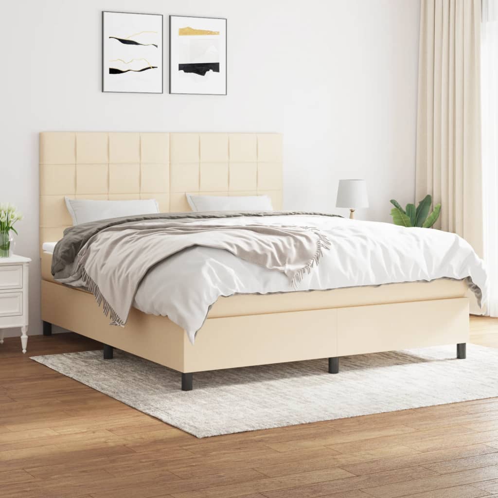 vidaXL Boxspring met matras stof lichtgrijs 200x200 cm
