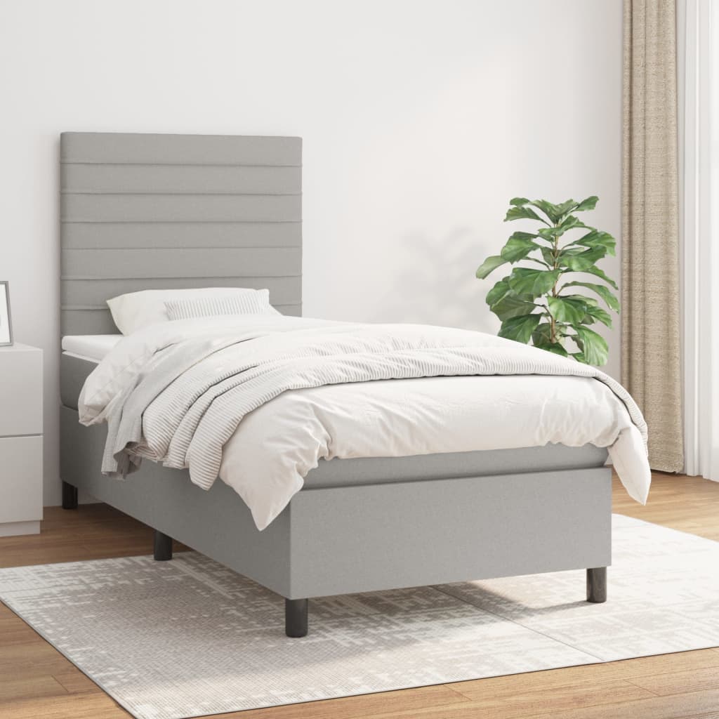 vidaXL Boxspring met matras stof lichtgrijs 200x200 cm