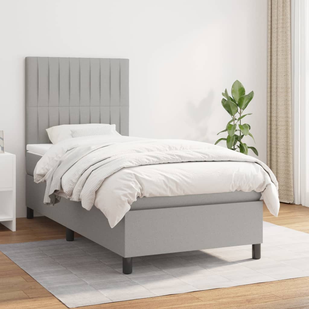 vidaXL Boxspring met matras stof lichtgrijs 200x200 cm