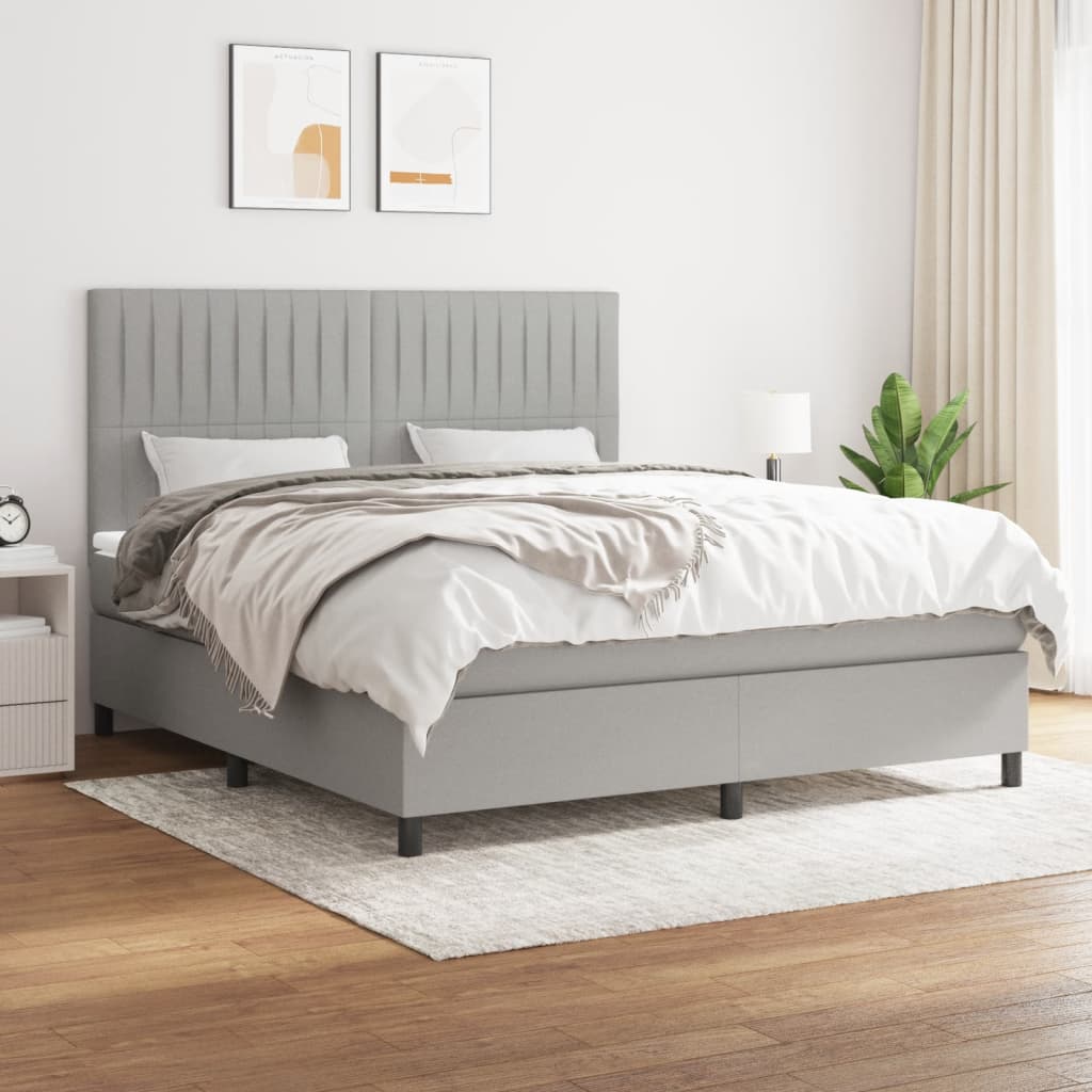 vidaXL Boxspring met matras stof lichtgrijs 200x200 cm