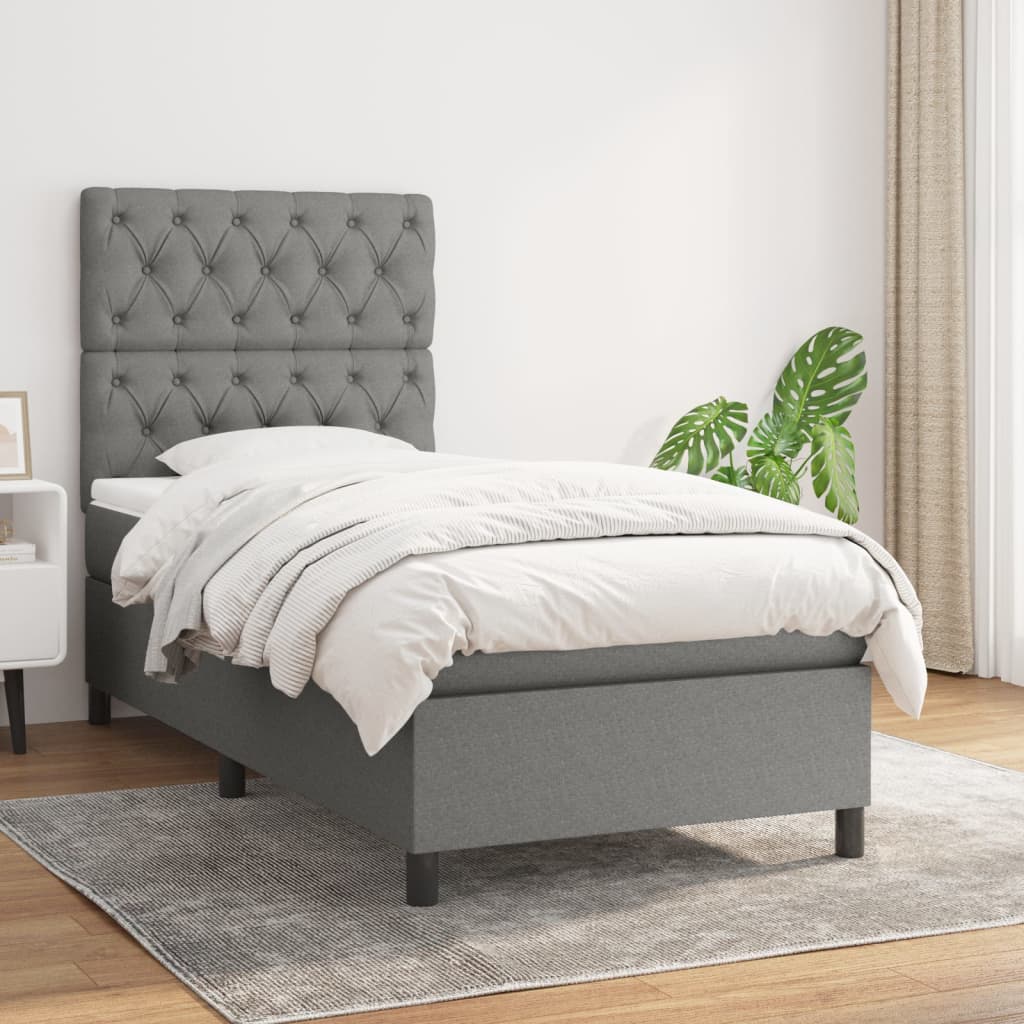 vidaXL Boxspring met matras stof lichtgrijs 200x200 cm