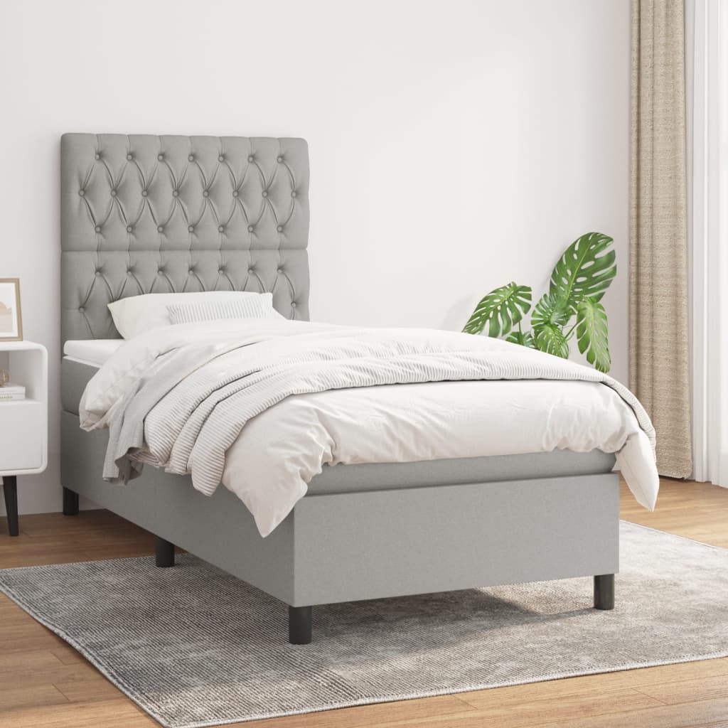 vidaXL Boxspring met matras stof lichtgrijs 200x200 cm