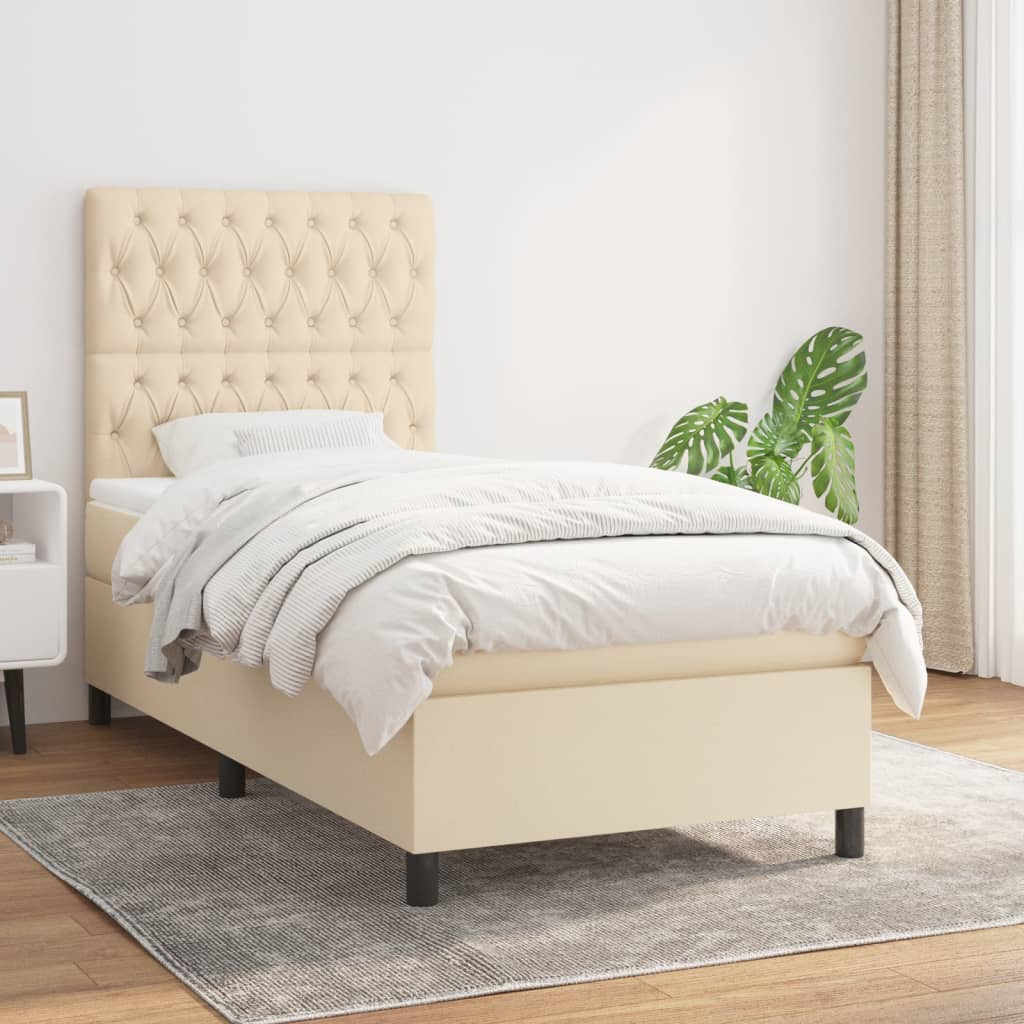 vidaXL Boxspring met matras stof lichtgrijs 200x200 cm
