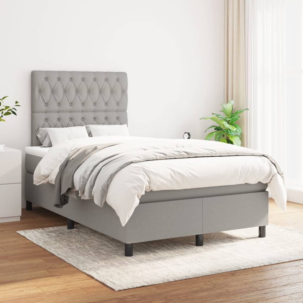 vidaXL Boxspring met matras stof lichtgrijs 200x200 cm