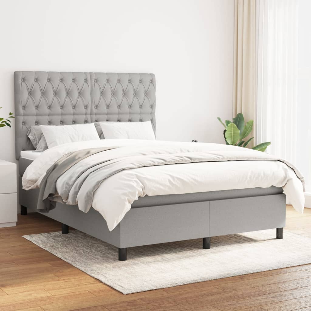 vidaXL Boxspring met matras stof lichtgrijs 200x200 cm