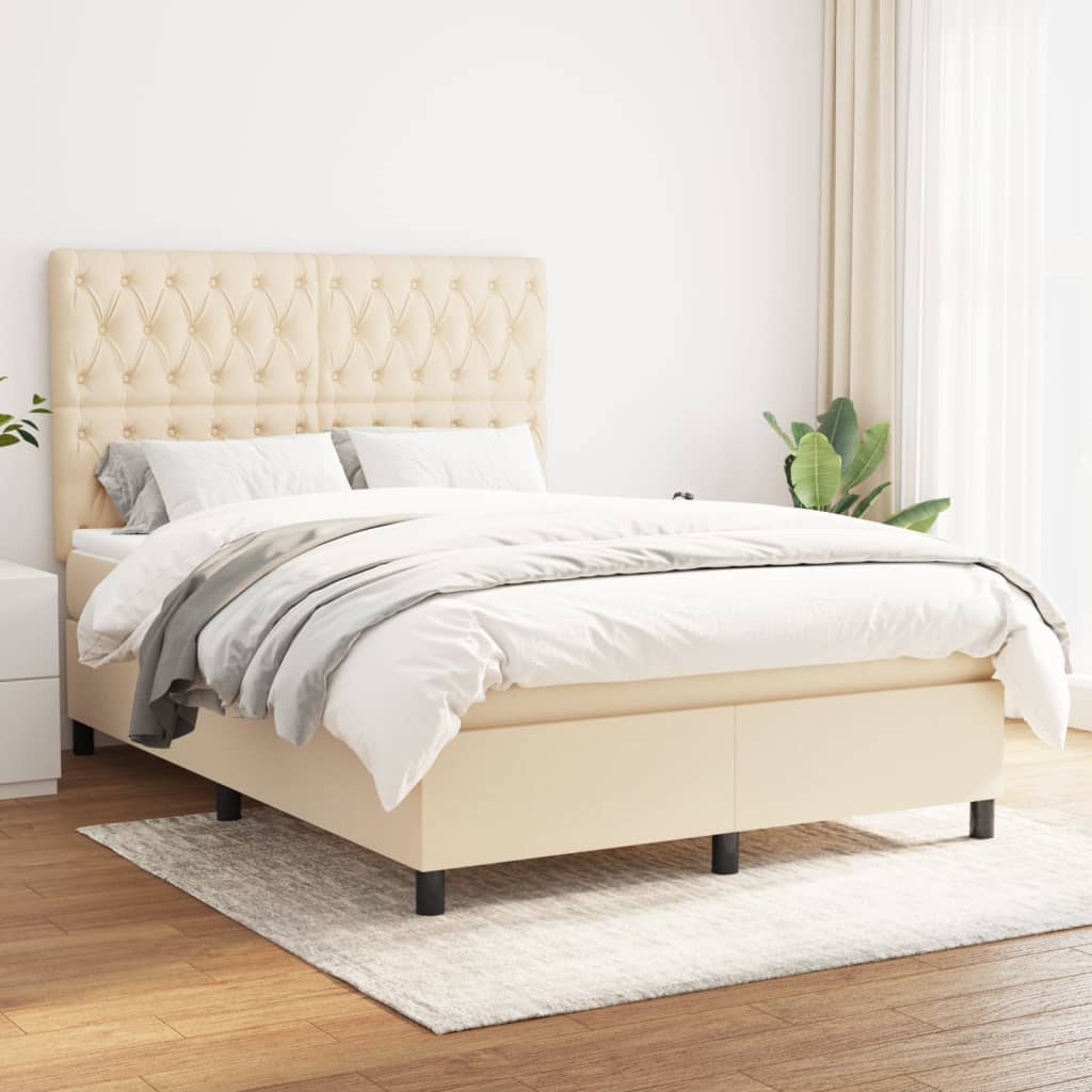 vidaXL Boxspring met matras stof lichtgrijs 200x200 cm