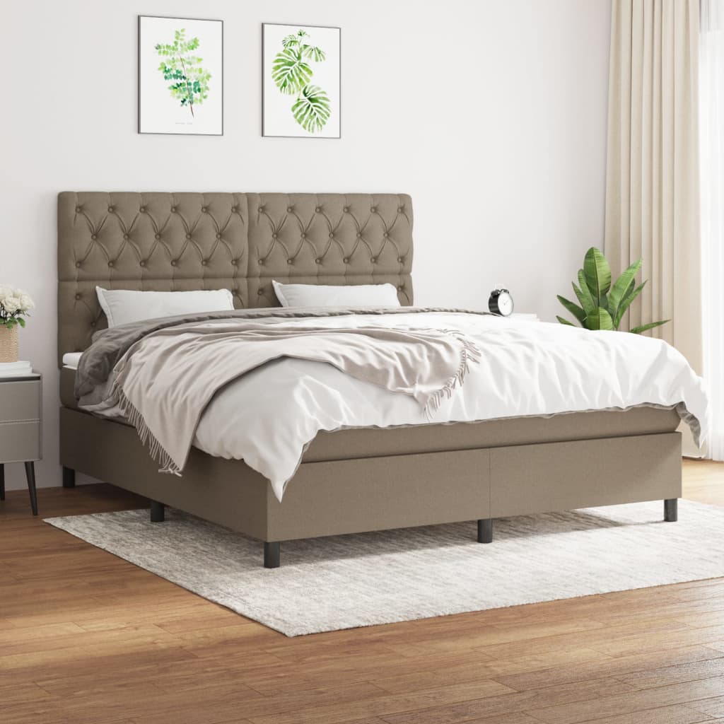 vidaXL Boxspring met matras stof lichtgrijs 200x200 cm