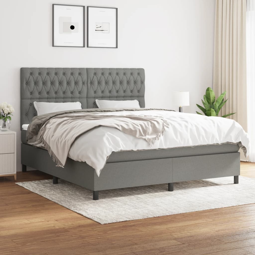 vidaXL Boxspring met matras stof lichtgrijs 200x200 cm