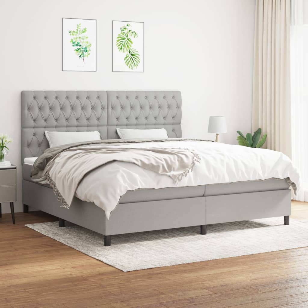vidaXL Boxspring met matras stof lichtgrijs 200x200 cm