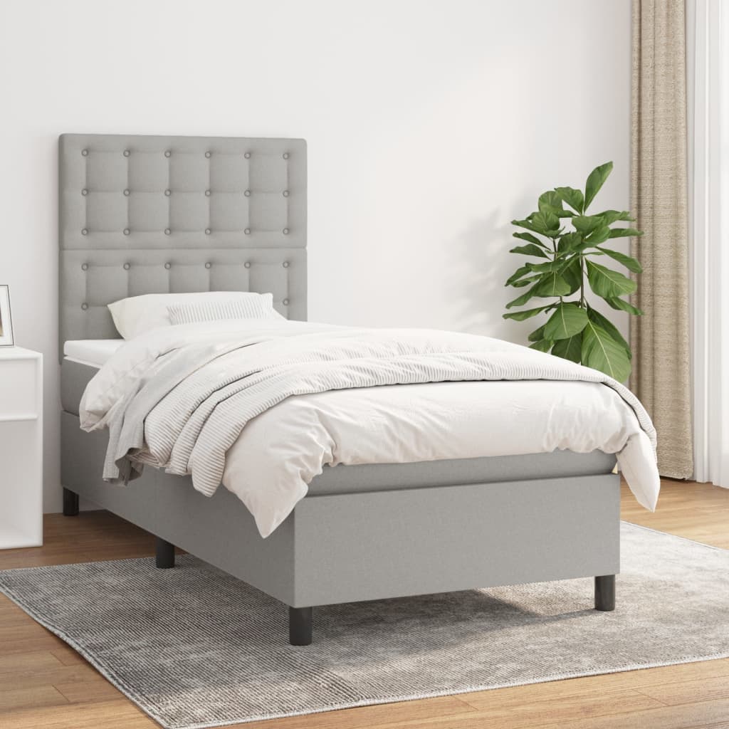 vidaXL Boxspring met matras stof lichtgrijs 200x200 cm