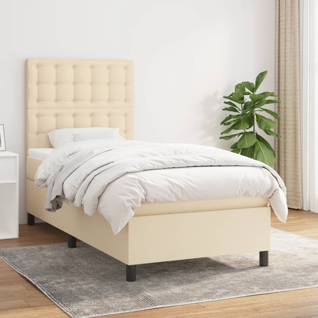 vidaXL Boxspring met matras stof lichtgrijs 200x200 cm